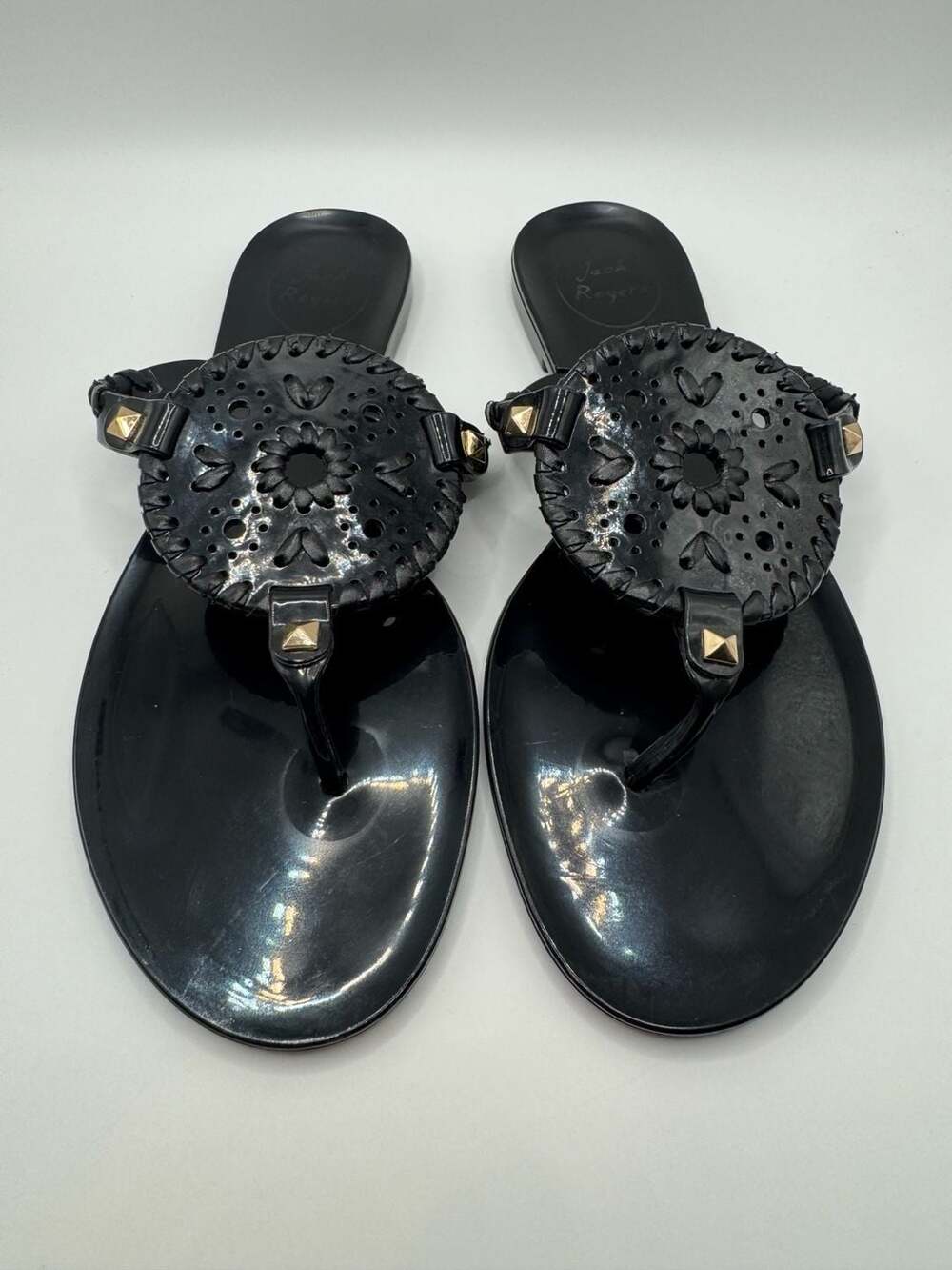 Jack Rogers Black Georgica Jelly Thong Sandals 7